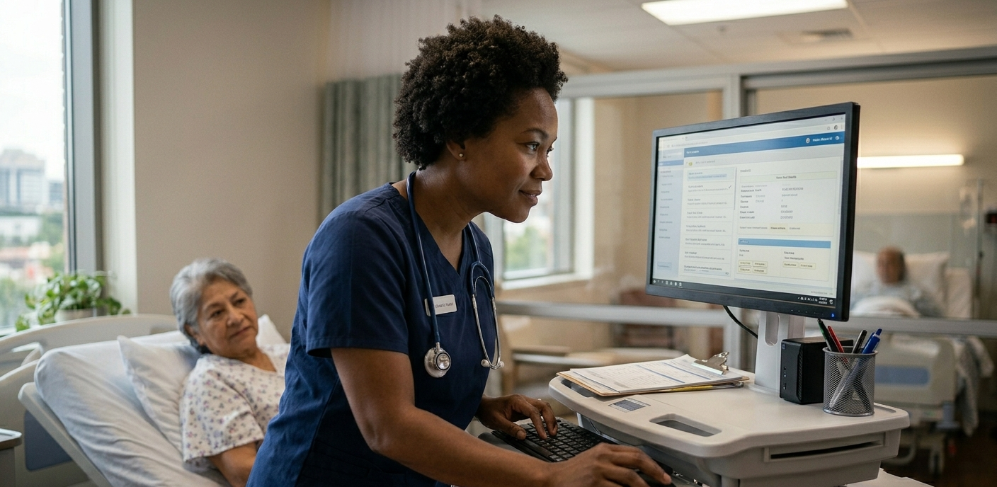 Clinical nurse at workstation